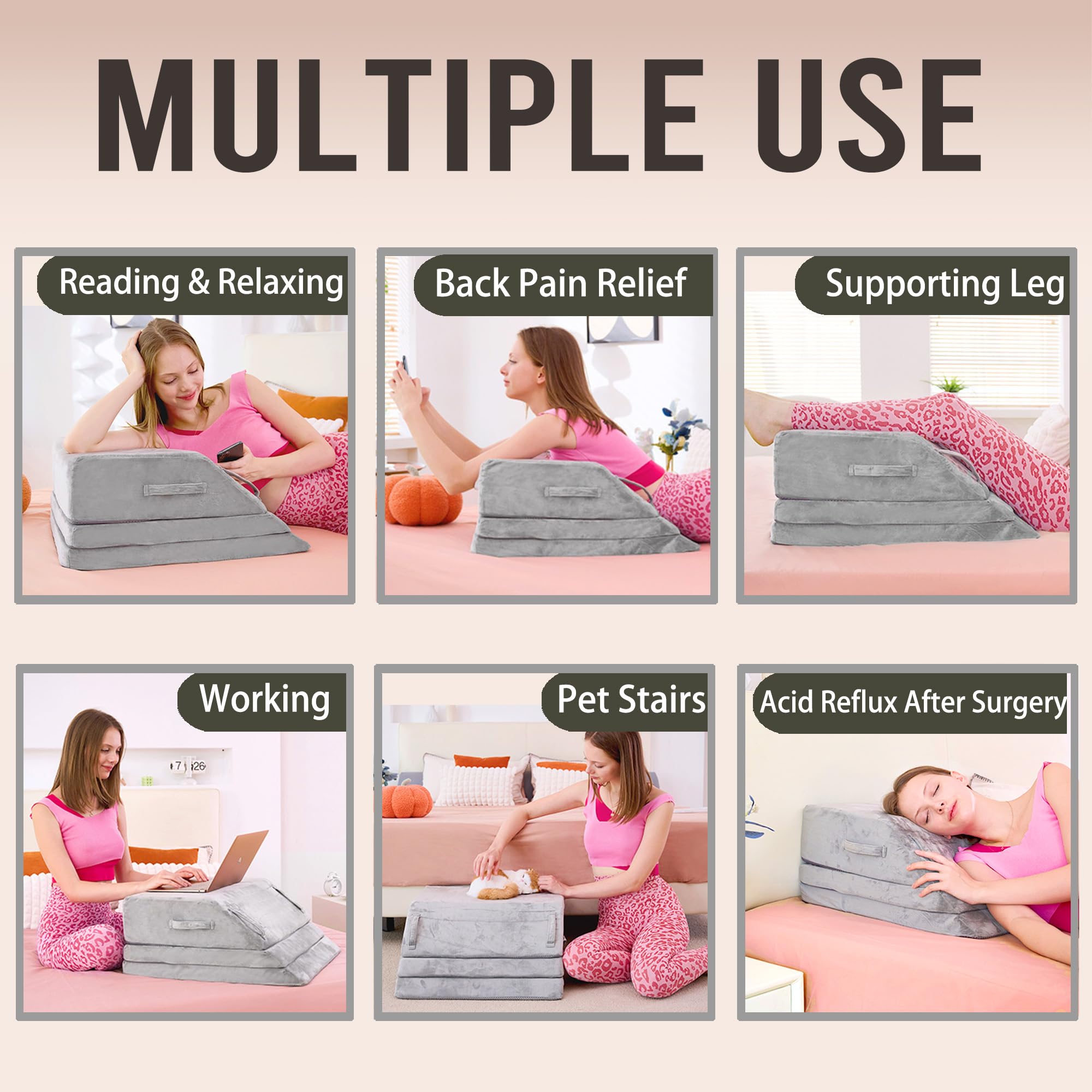 Jakoola wedge pillow in bed used for leg elevation while reading or watching TV.