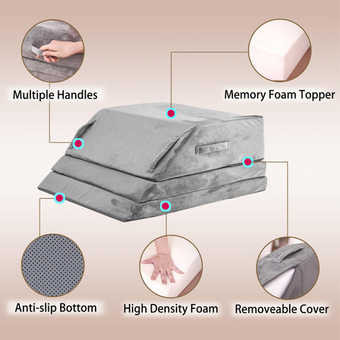 Jakoola wedge pillow with machine-washable gray cover for quick cleaning after daily use.