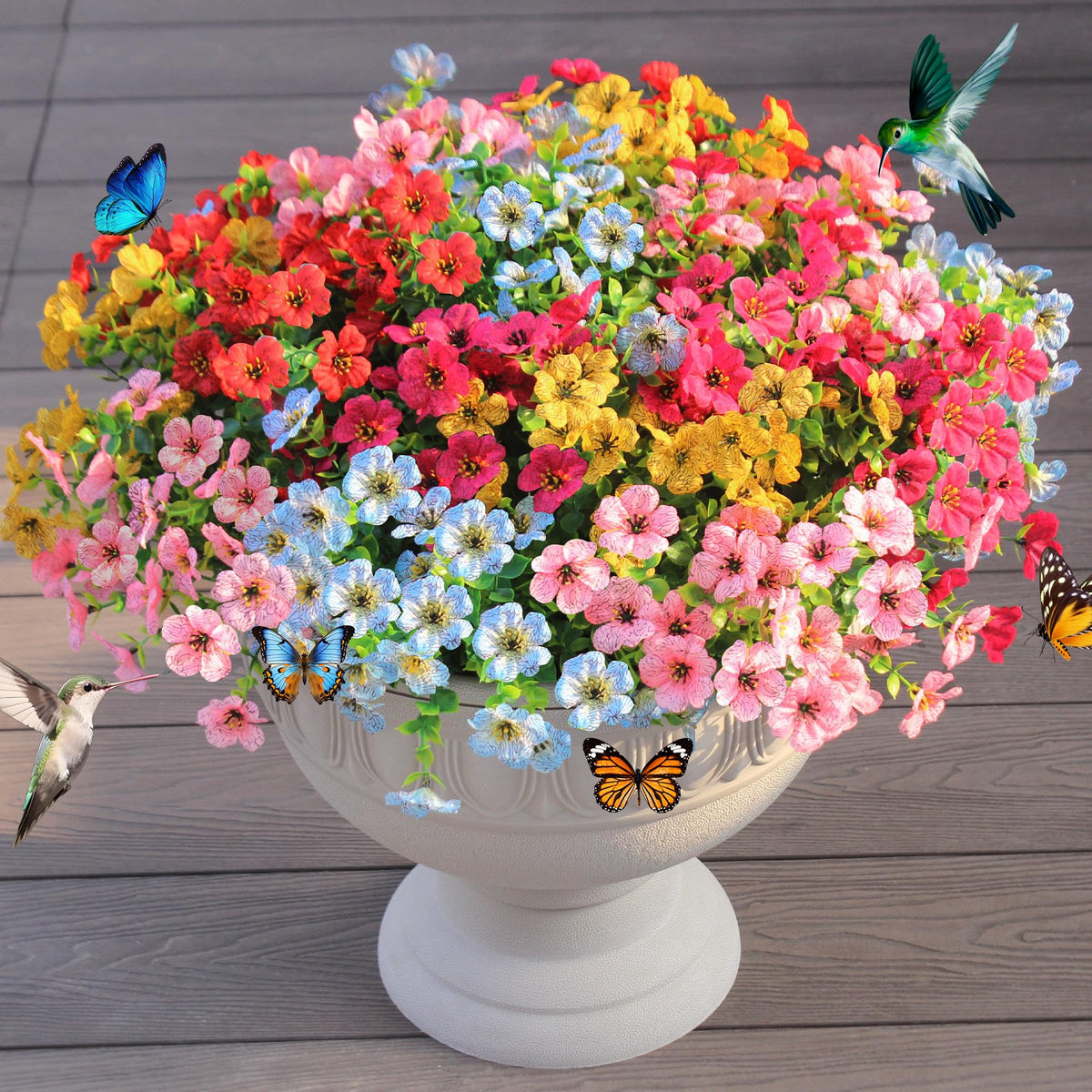 JAKY-Global faux flowers for outdoor planters with 16 bundles for year-round color