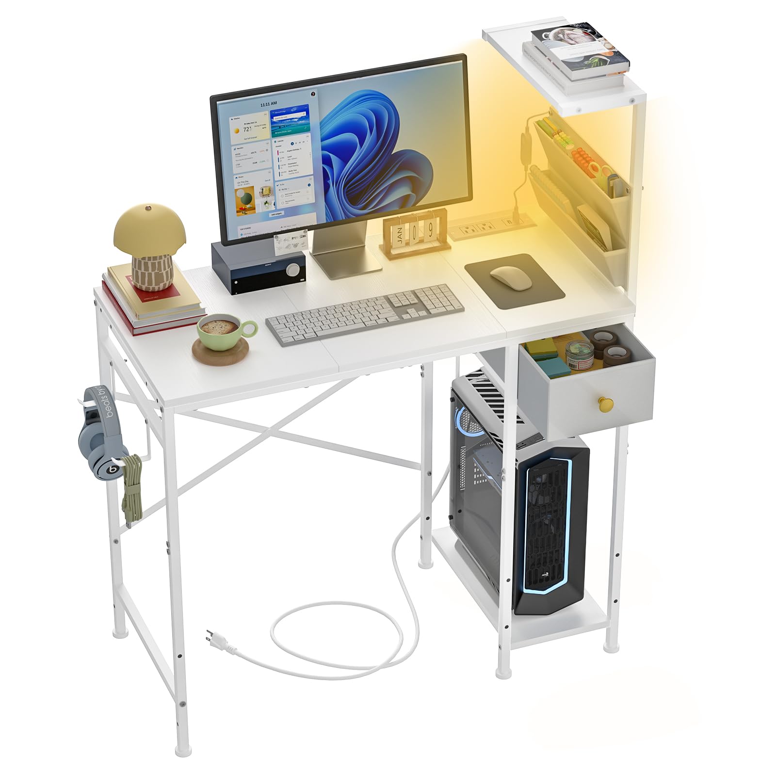 Jakyitvi 33.7-inch desk with LED strip for immersive gaming and study.