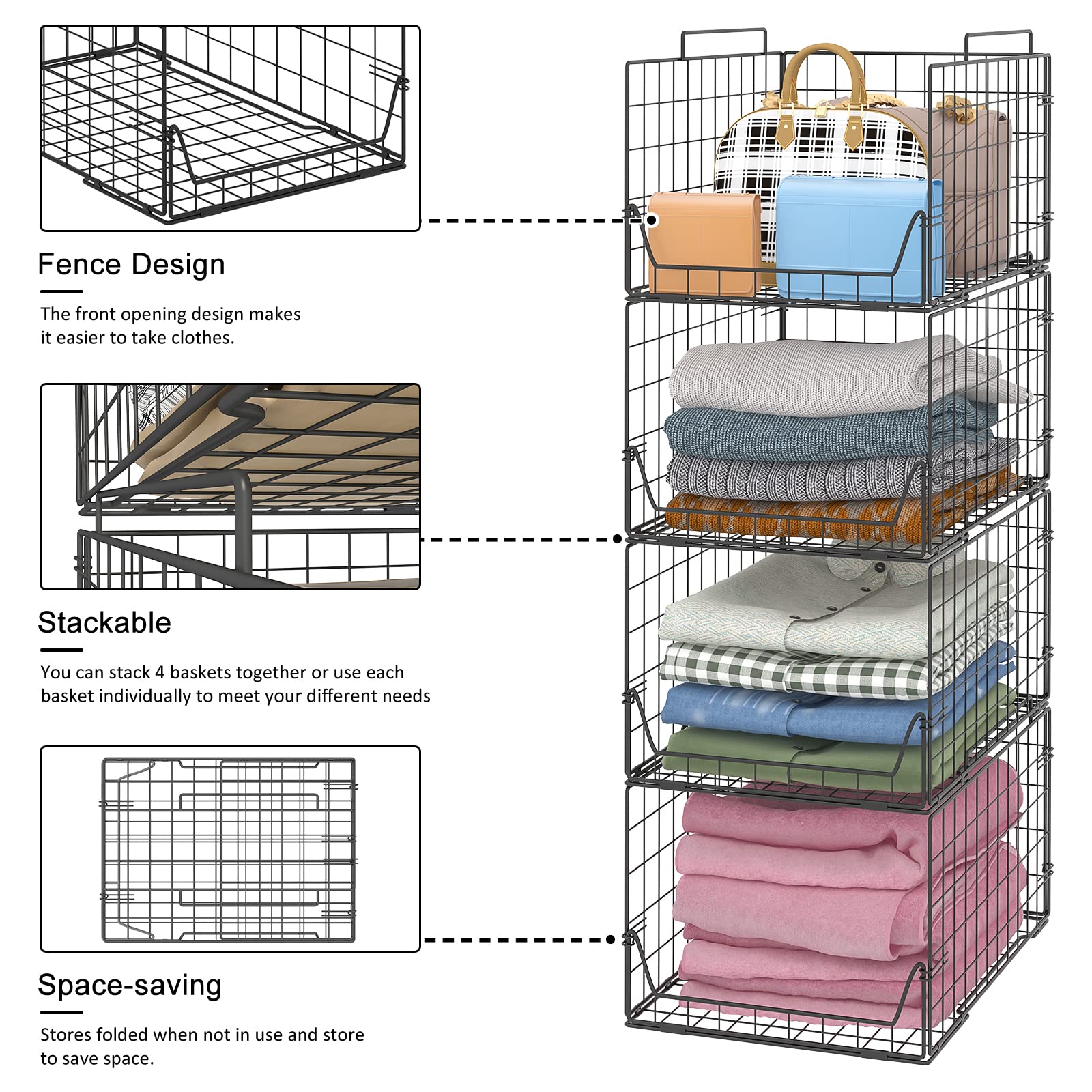 Jakyitvi metal closet baskets offer durable storage for shirts and sweaters