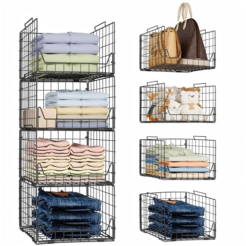 Jakyitvi stackable closet organizers 4-pack neatly organize garments in a compact space
