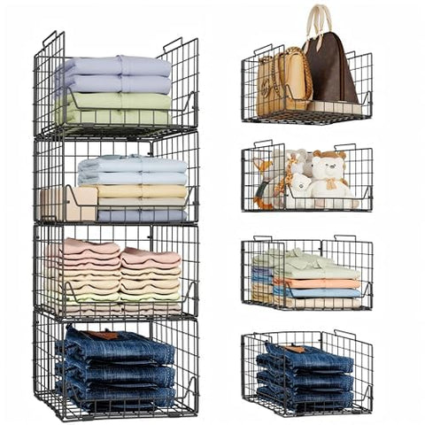 Jakyitvi stackable closet organizers 4-pack neatly organize garments in a compact space