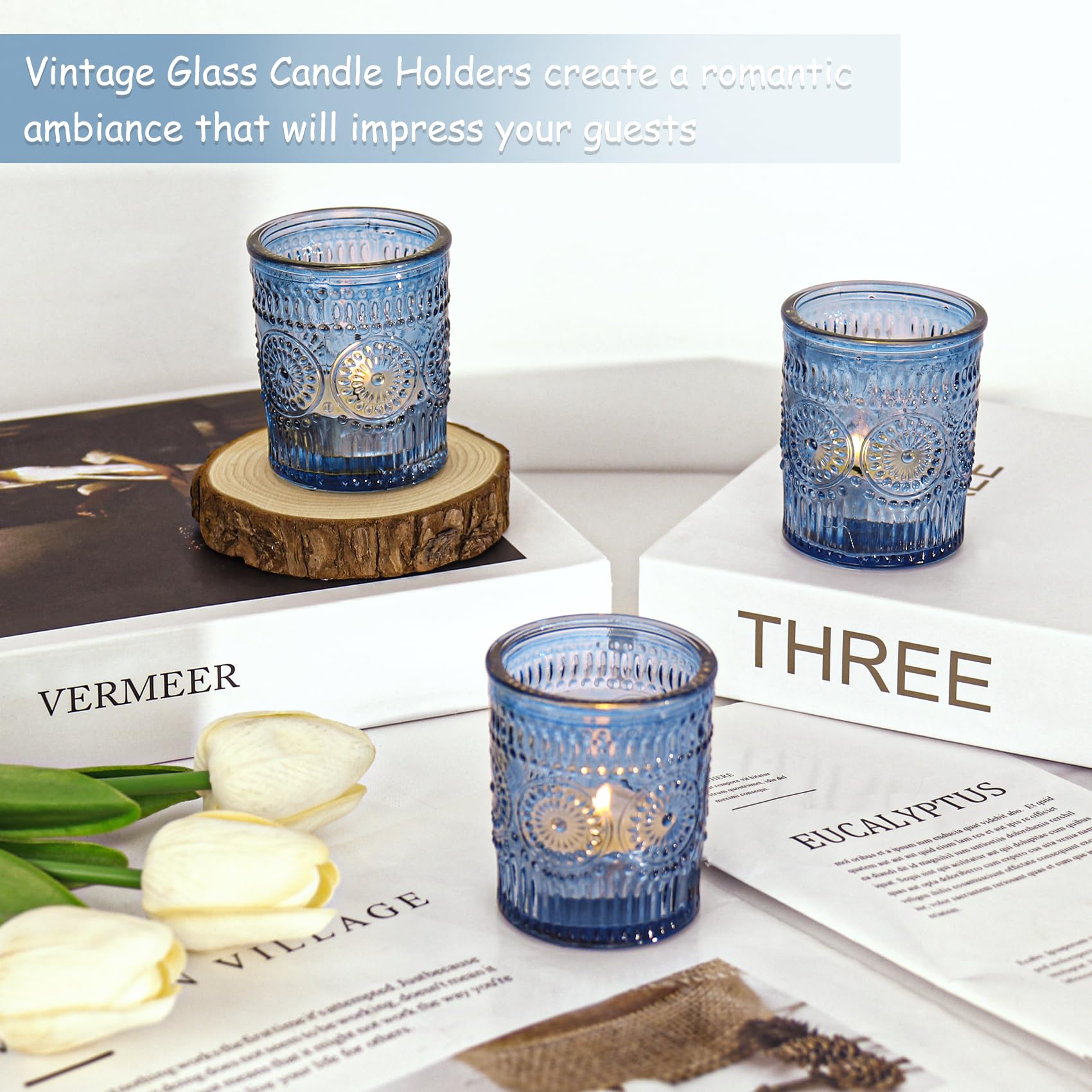 JALANCY blue glass candle holders for wedding centerpieces and events