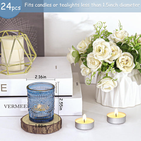 JALANCY blue glass tealight cups with sunflower embossing add vintage charm