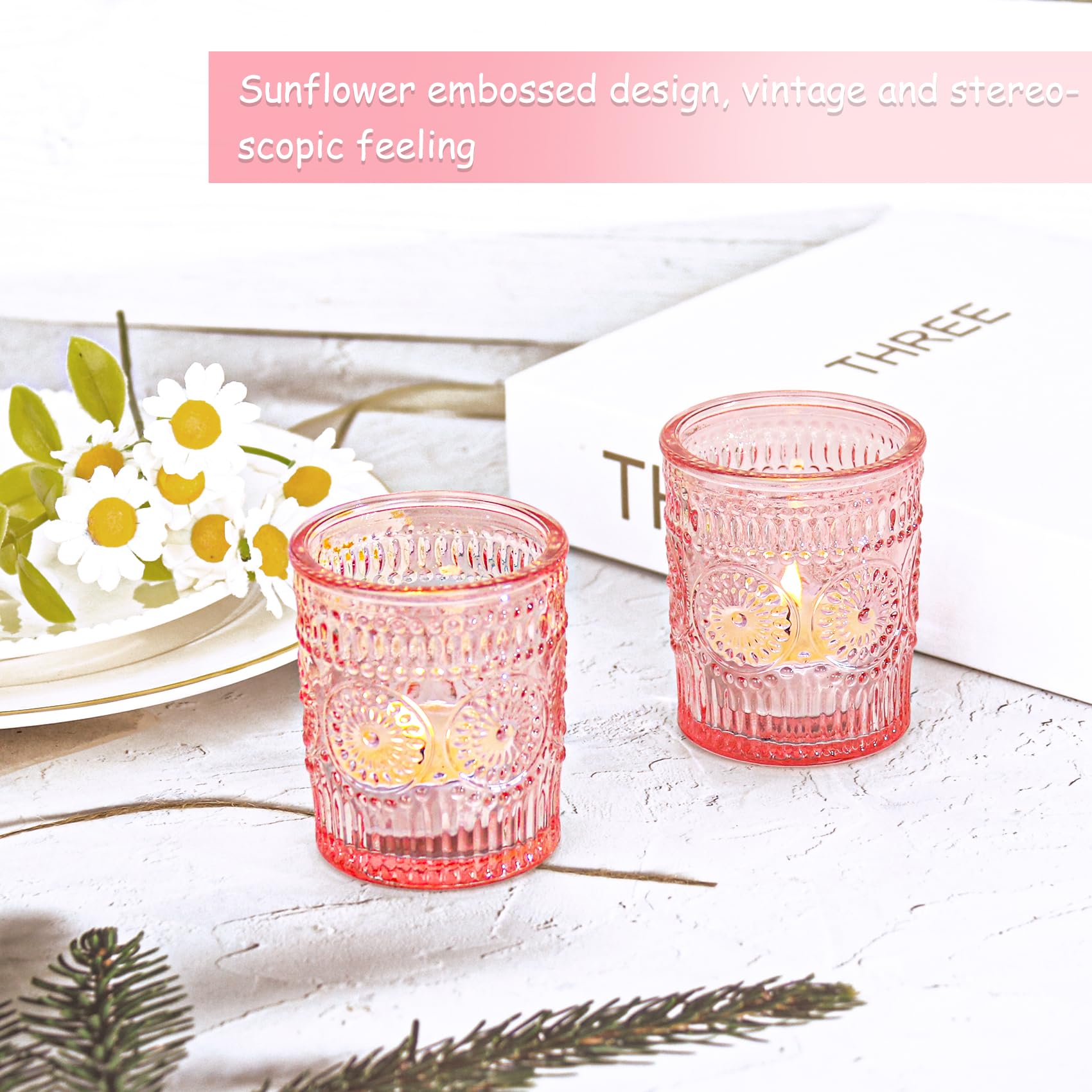 JALANCY boho wedding decor pink glass holders to unify table styling