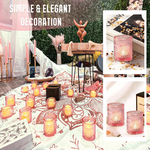JALANCY pink votive holders designed for weddings and romantic dining spaces