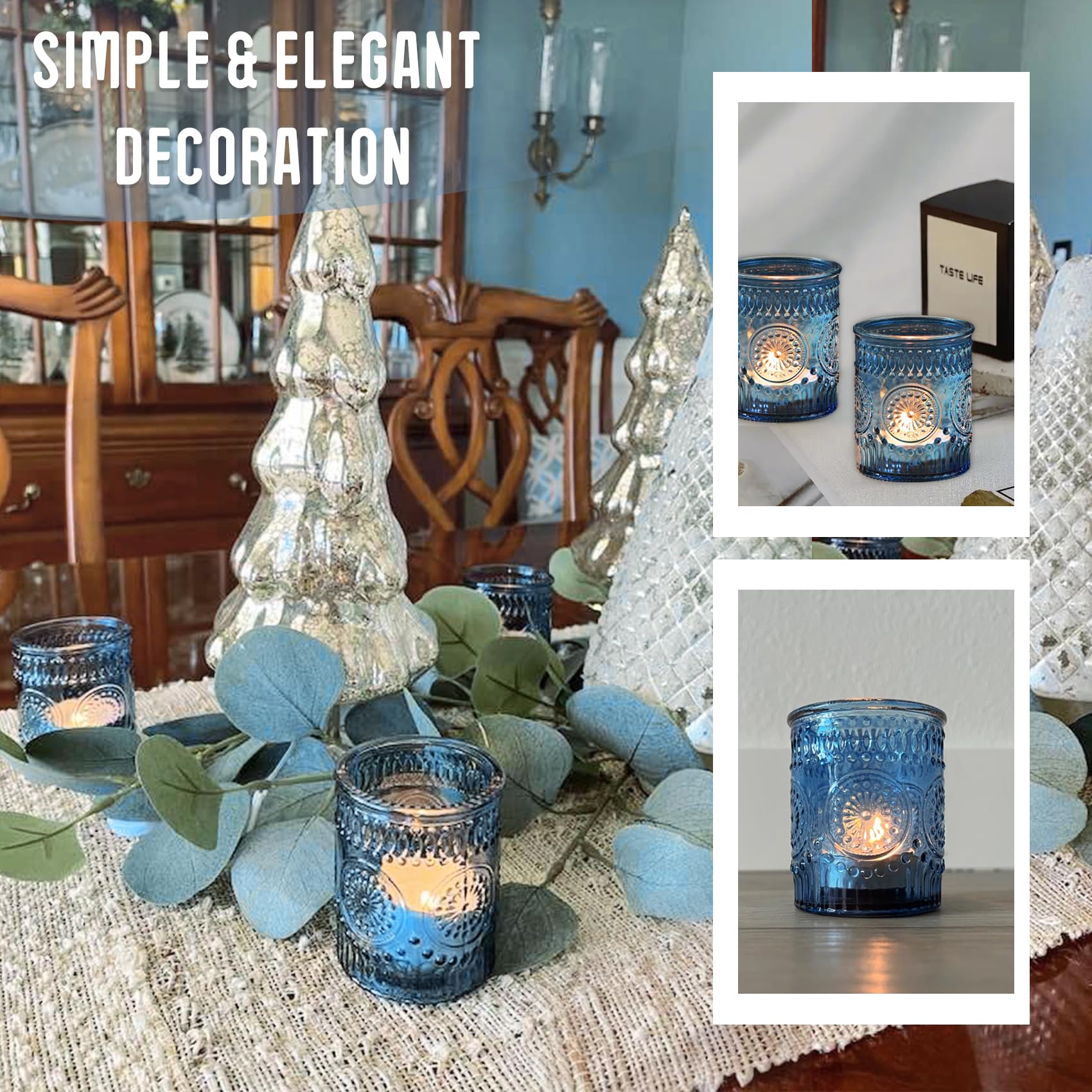 JALANCY tealight cups in blue glass designed for safe long burn