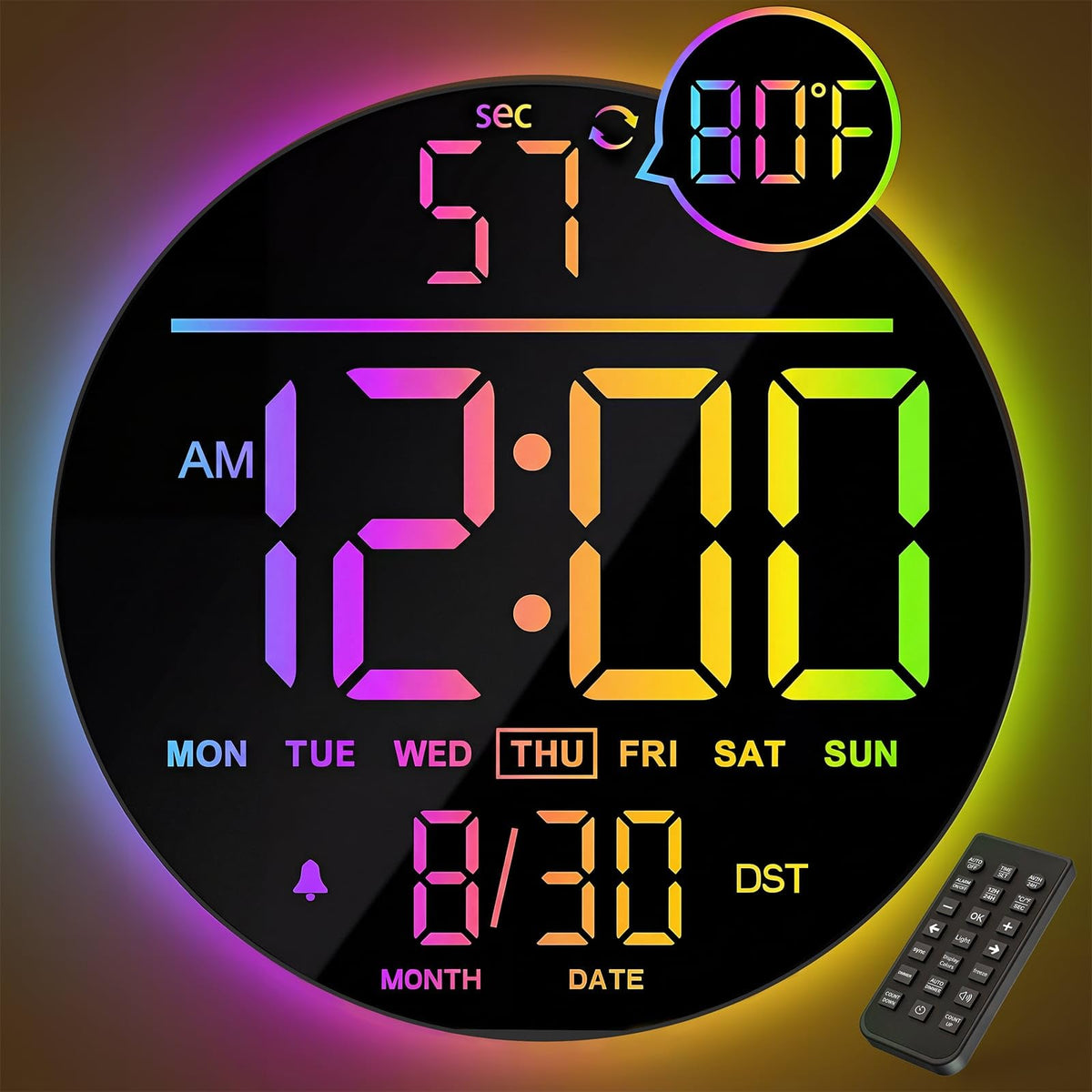 JALL 10-inch digital wall clock front view with RGB display for clear timing.