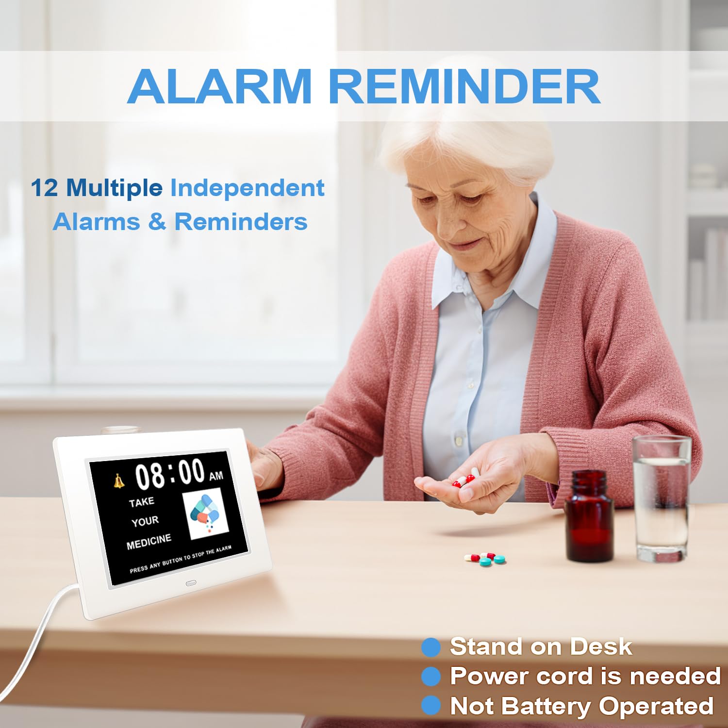 JALL clock offering 12 custom alarms for daily reminders