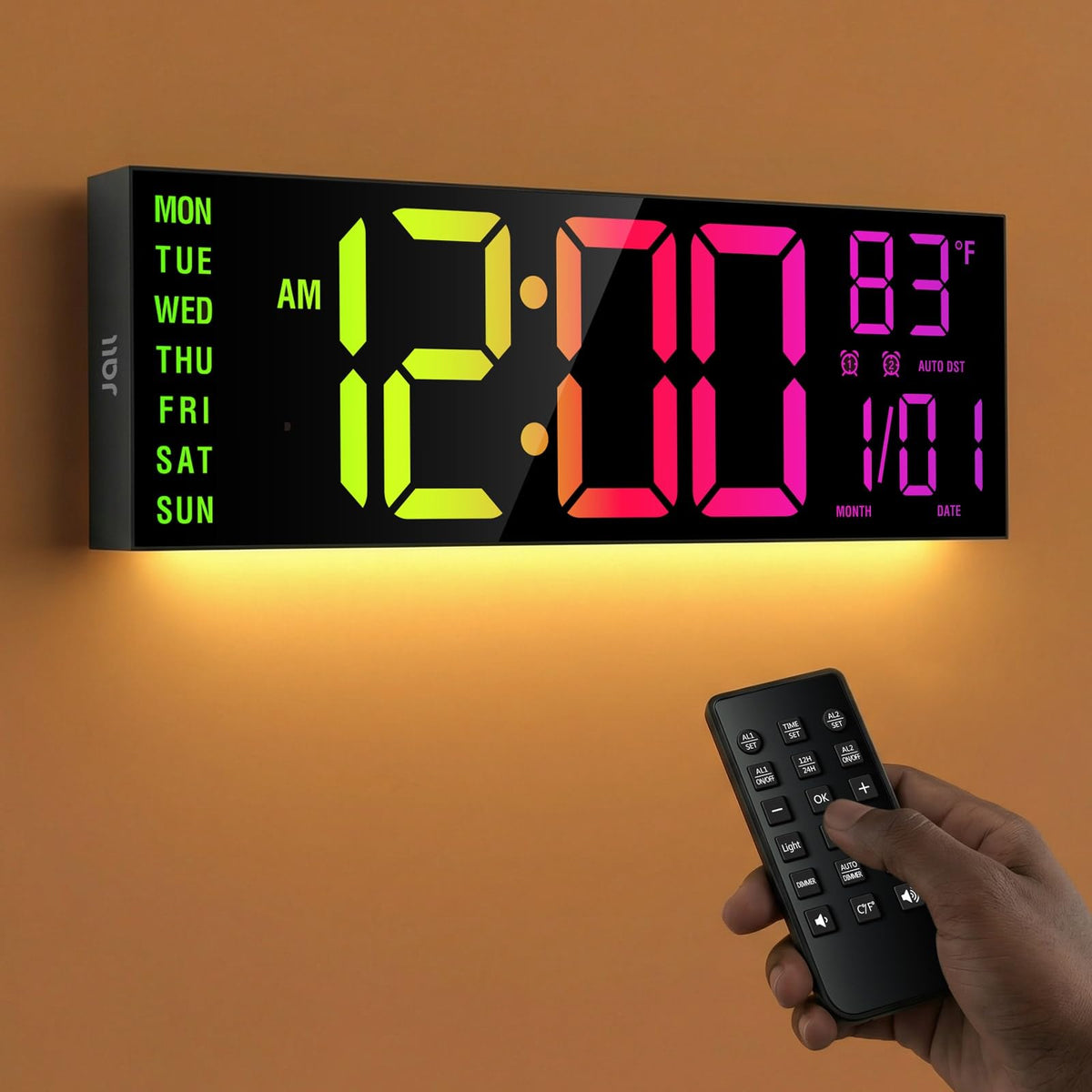 JALL 16.15-inch LED clock display with bold digits for easy reading from across the room.