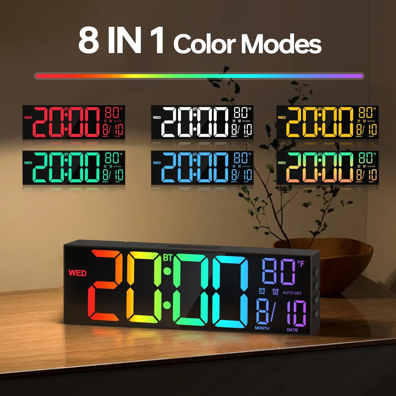 JALL 16.2-inch wall clock brightness sensor adapts for comfortable viewing.