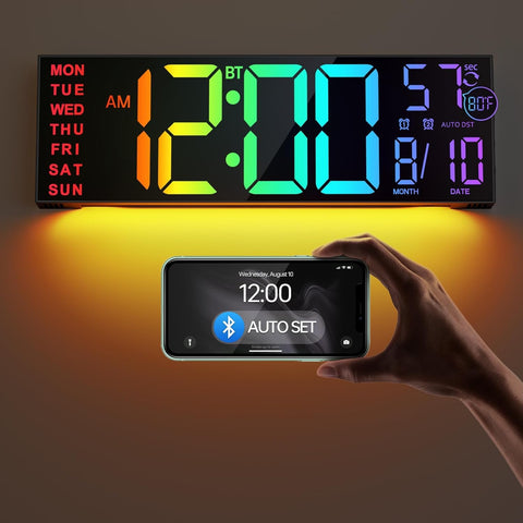 JALL 16.2-inch wall clock front view with Bluetooth sync for quick time checks.