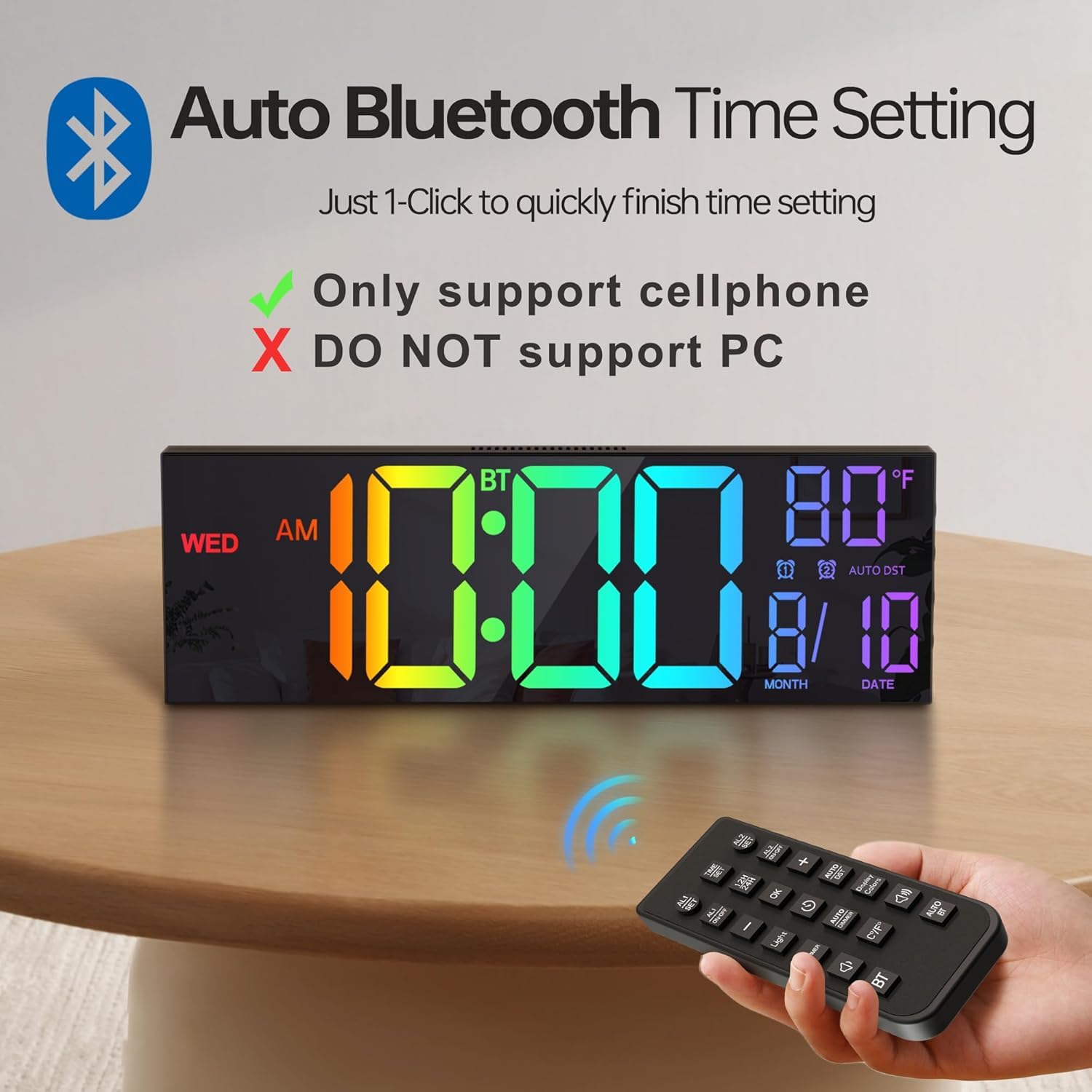 JALL 16.2-inch wall clock remote control operation simplifies adjustments.