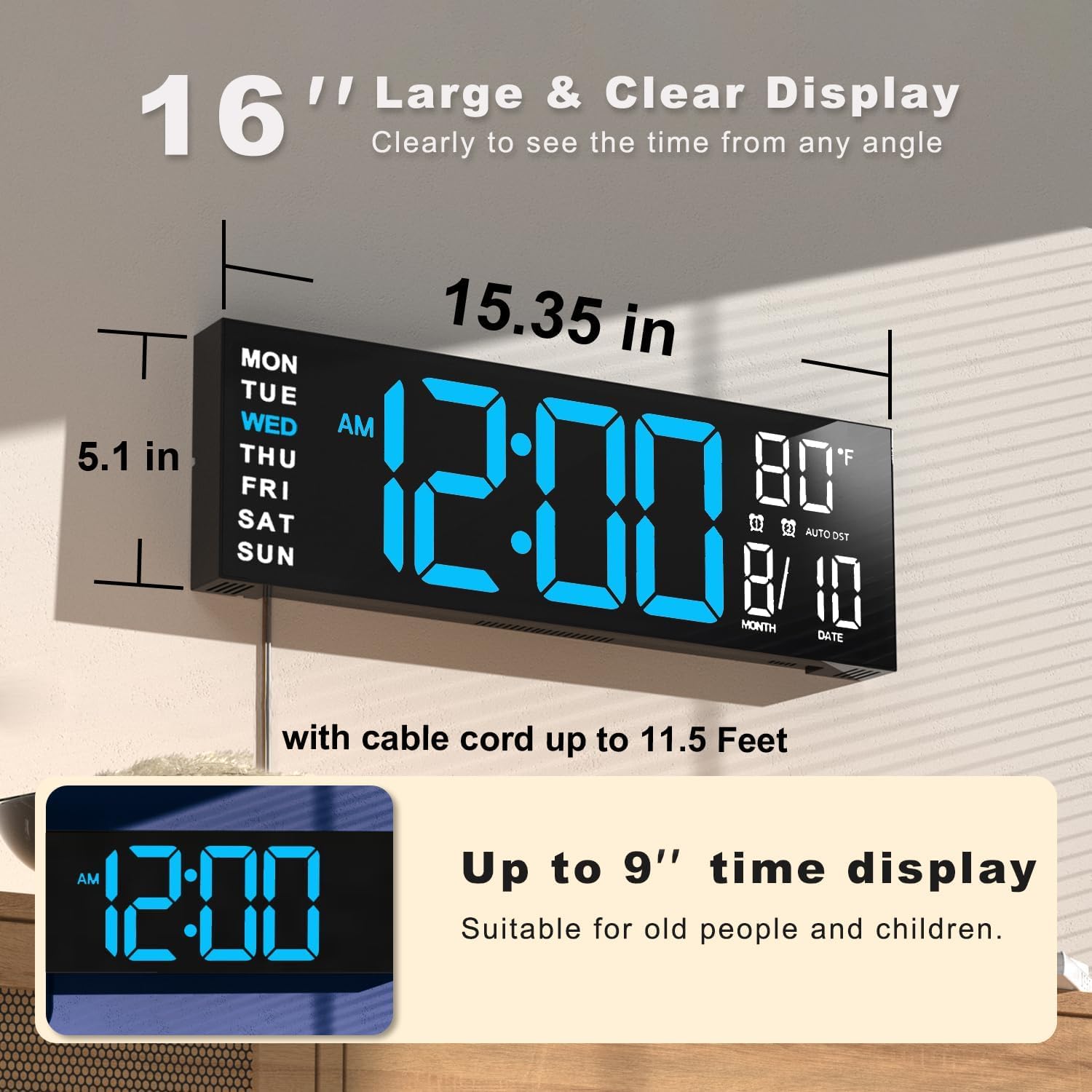 JALL clock showing vivid LED colors for clear visibility