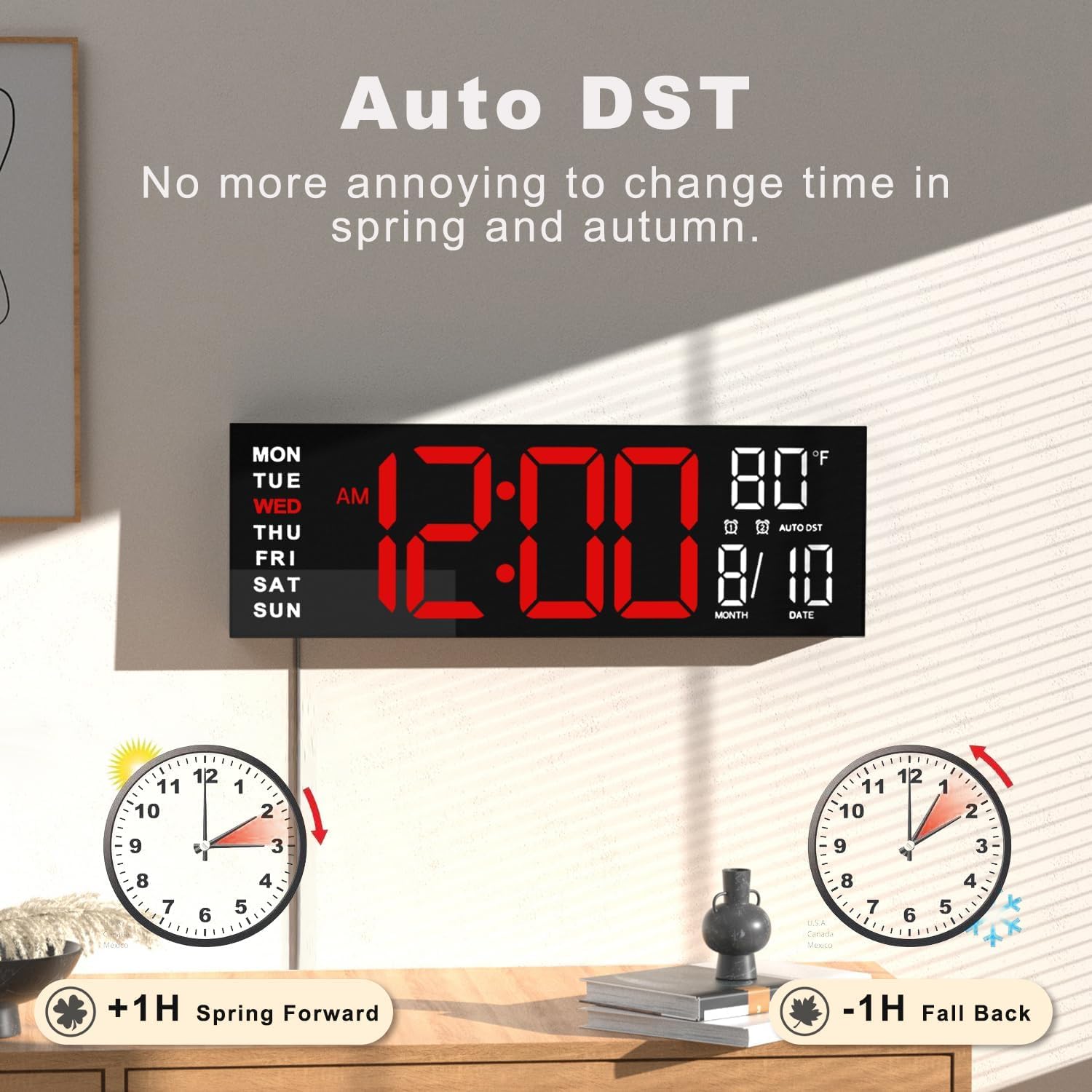 Automatic DST and auto brightness keep time and readability effortless.