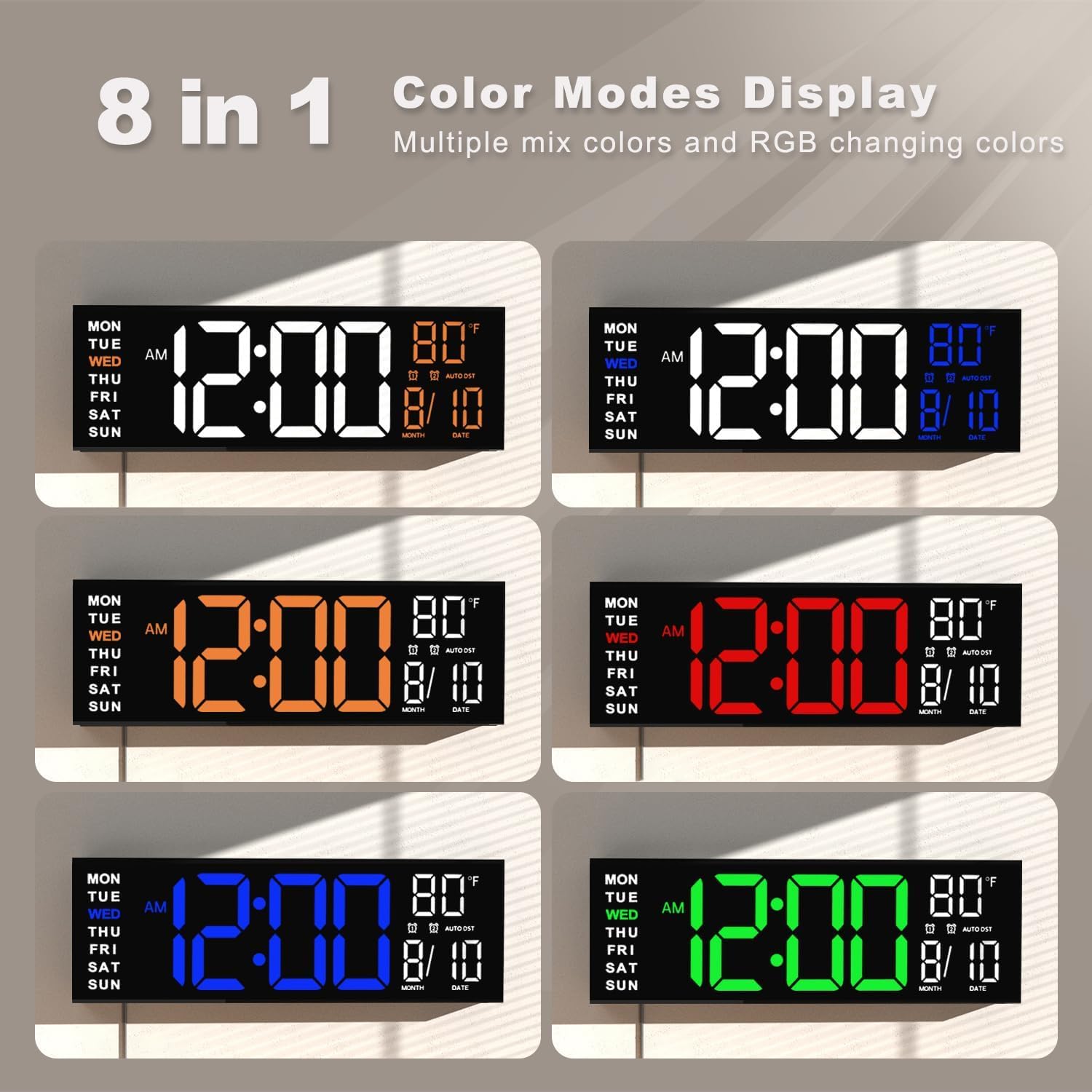 JALL clock base night light provides soft illumination for nighttime navigation.