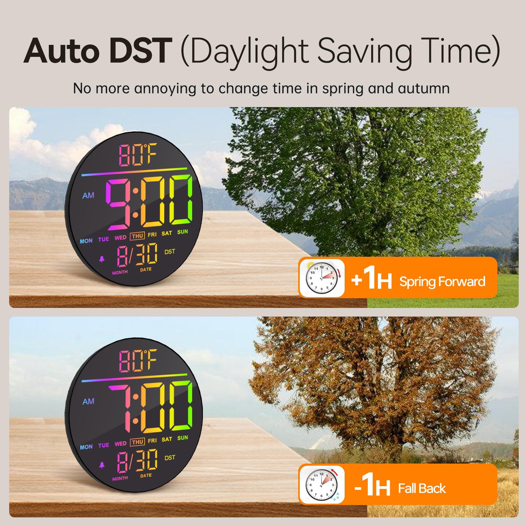 JALL clock with temperature display monitoring room conditions at a glance.