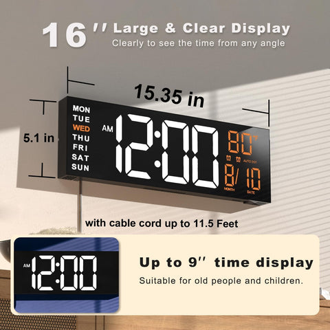 JALL clock showing warm night-light ambiance for easy navigation at night.