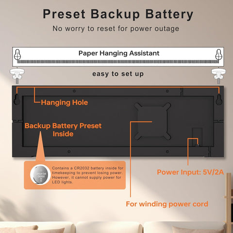 Requires 5V/2A adapter with long cord for flexible placement.