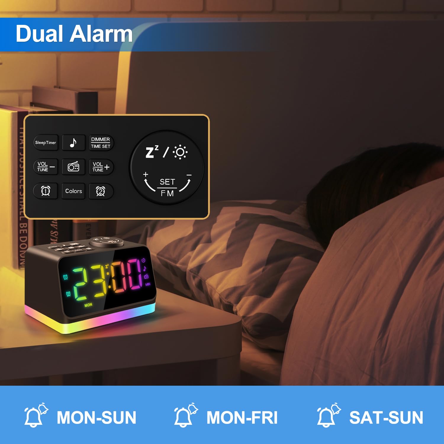 JALL sleep timer with headphone jack for private listening before sleep.