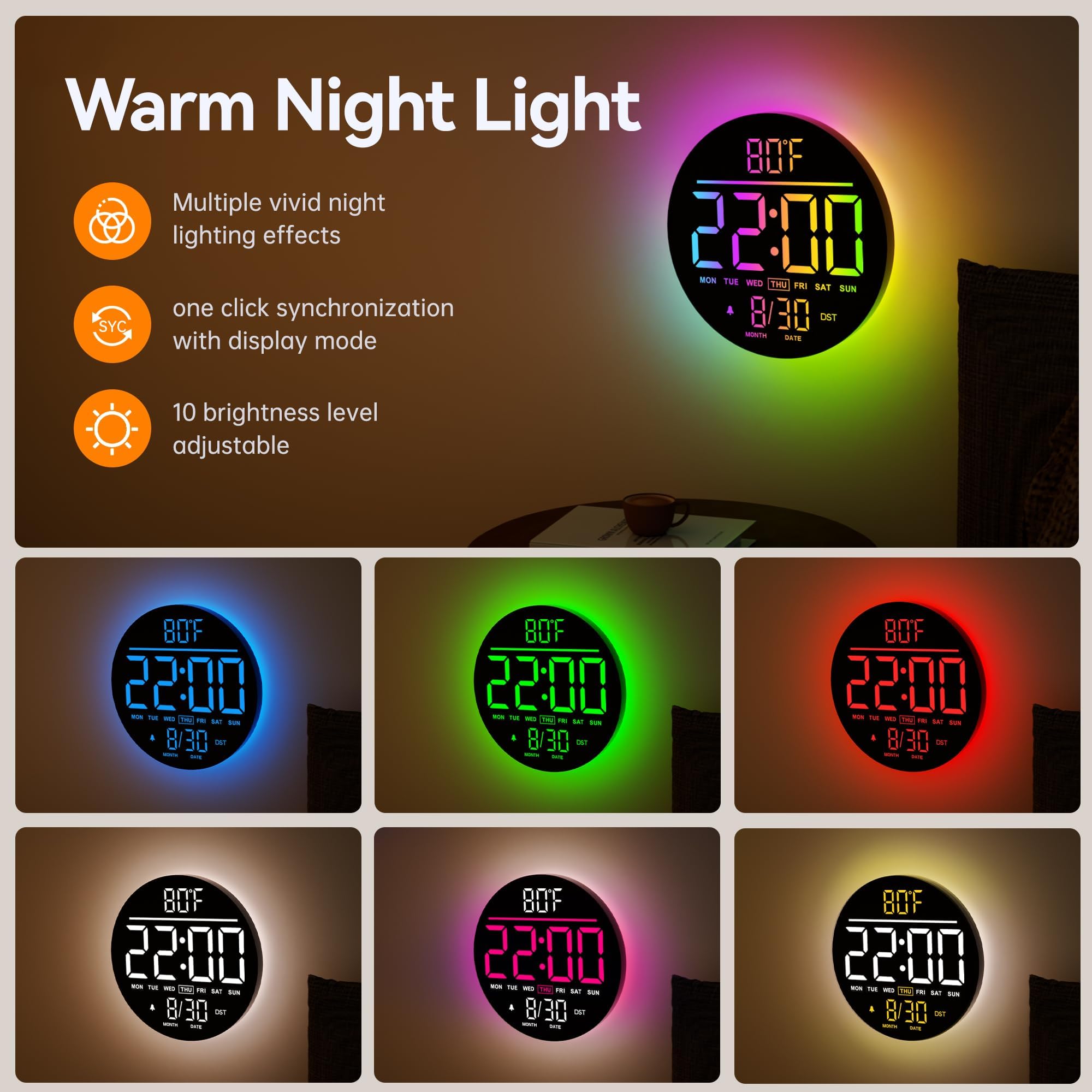JALL wall-mounted digital clock displayed in a modern room.