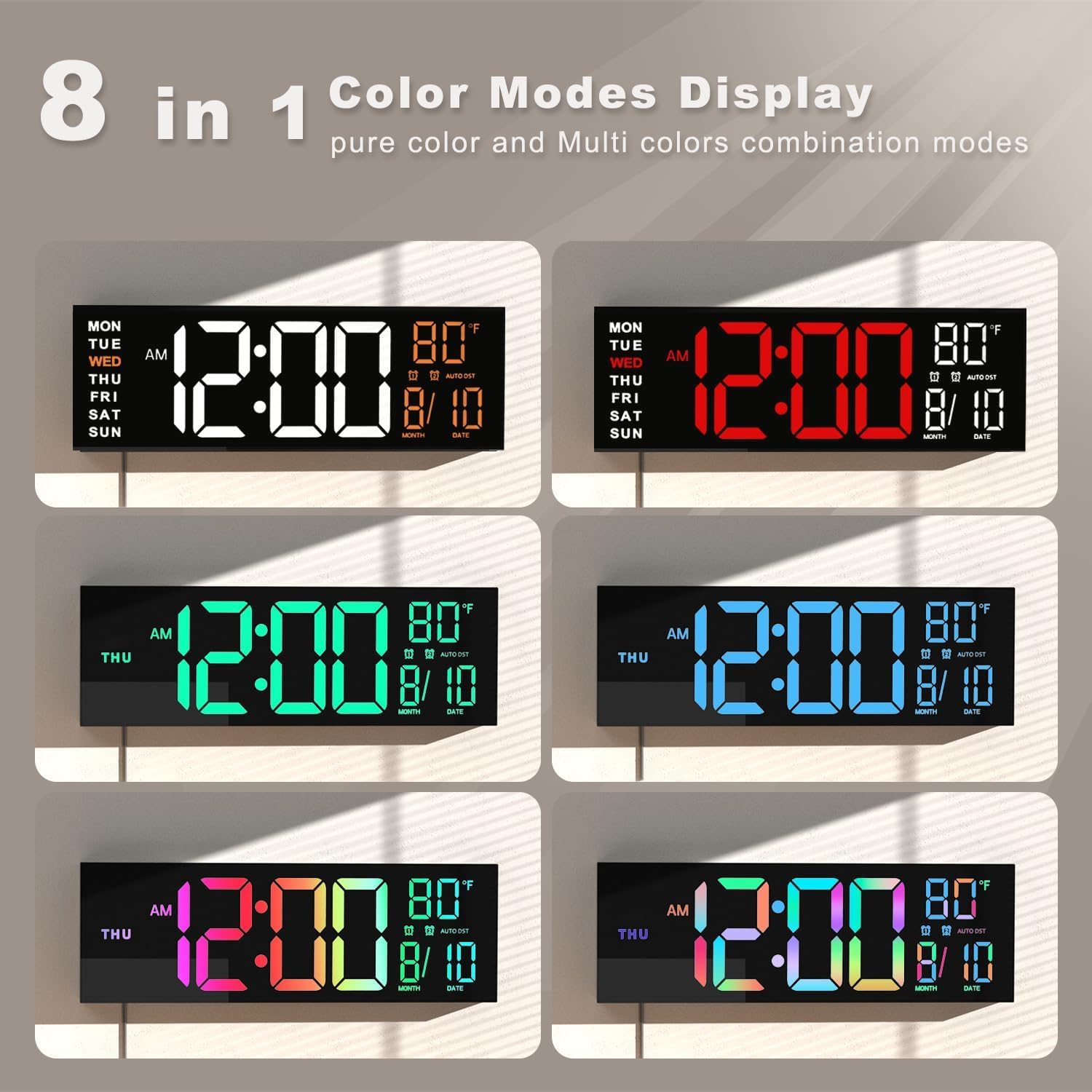 JALL clock shown mounted on wall or standing on a desk for flexibility.