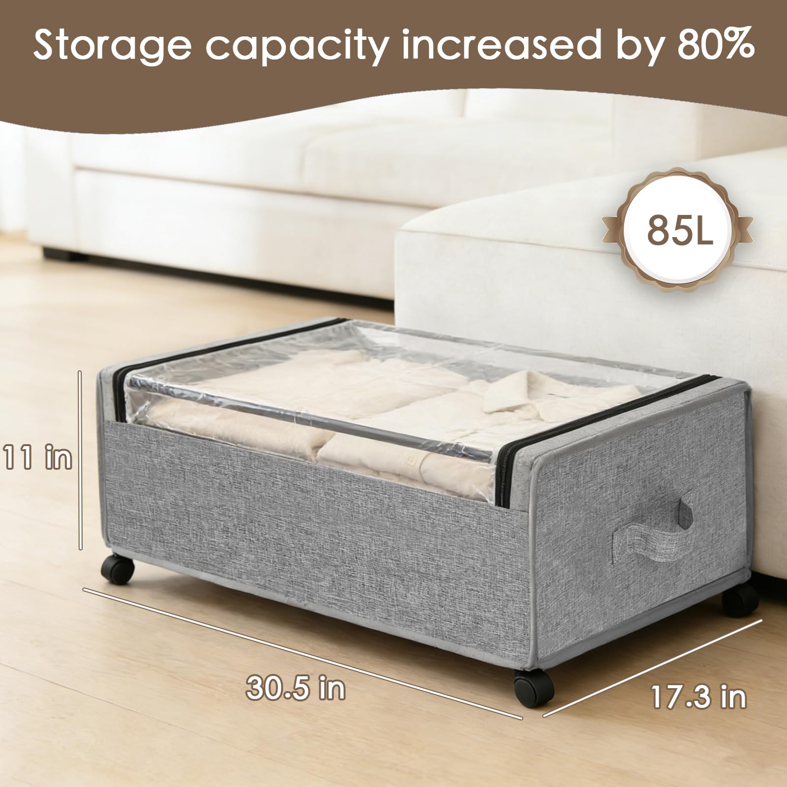 JALUNIVERSAL TRI under-bed storage with 360° wheels for easy mobility.