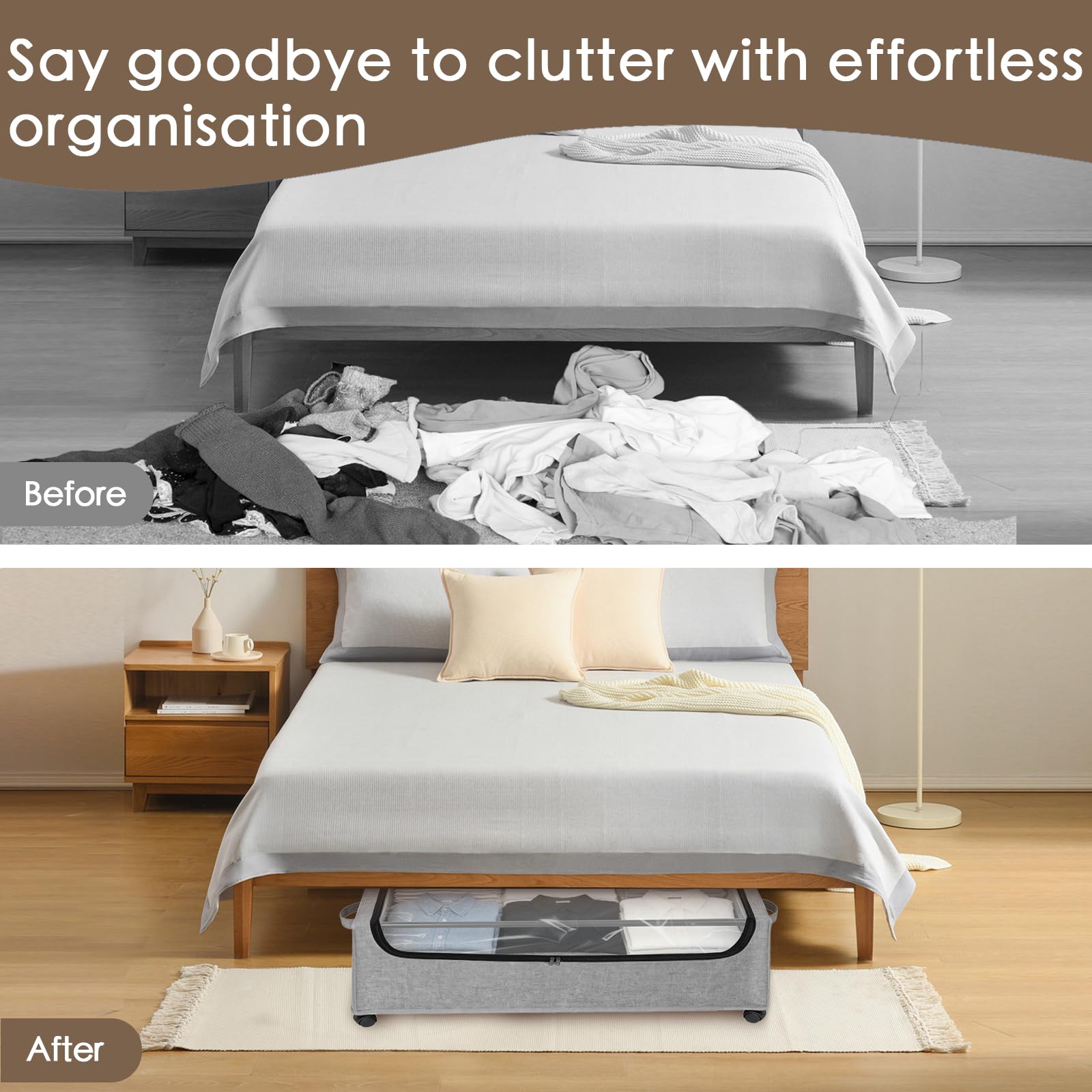 JALUNIVERSAL TRI gray 2-pack under-bed storage keeps spaces tidy.