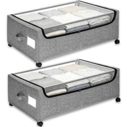 JALUNIVERSAL TRI under-bed storage bin with label and clear lid for quick visibility.