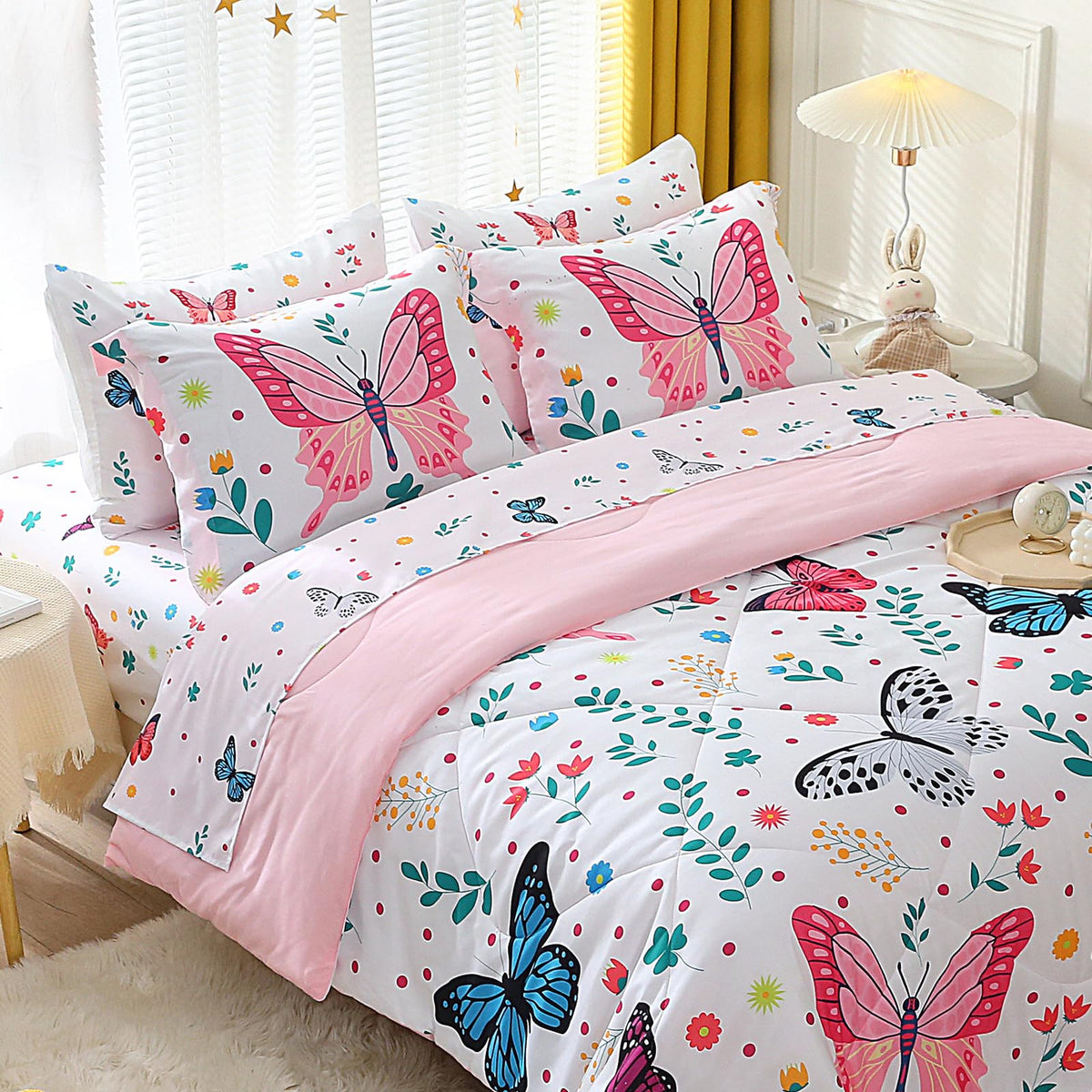 Jameswish butterfly comforter full set in vibrant colors brightening a kids room for imaginative play