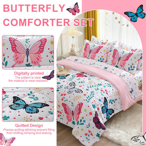 Closeup of Jameswish butterfly print on the comforter highlighting detailed design