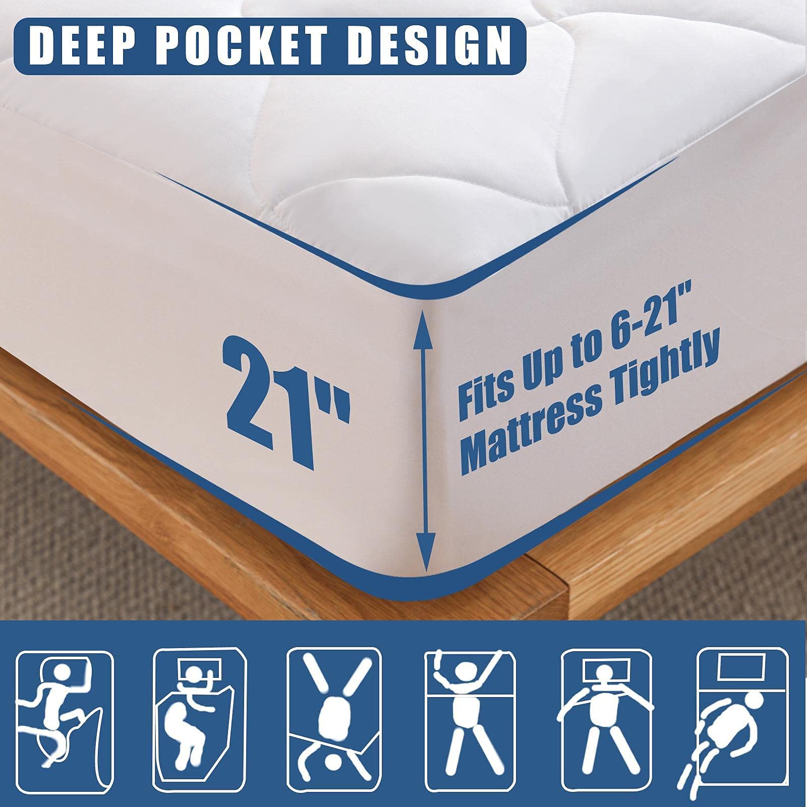 JamRest noiseless deep-pocket fit stays quiet and secures king mattresses up to 21 inches.