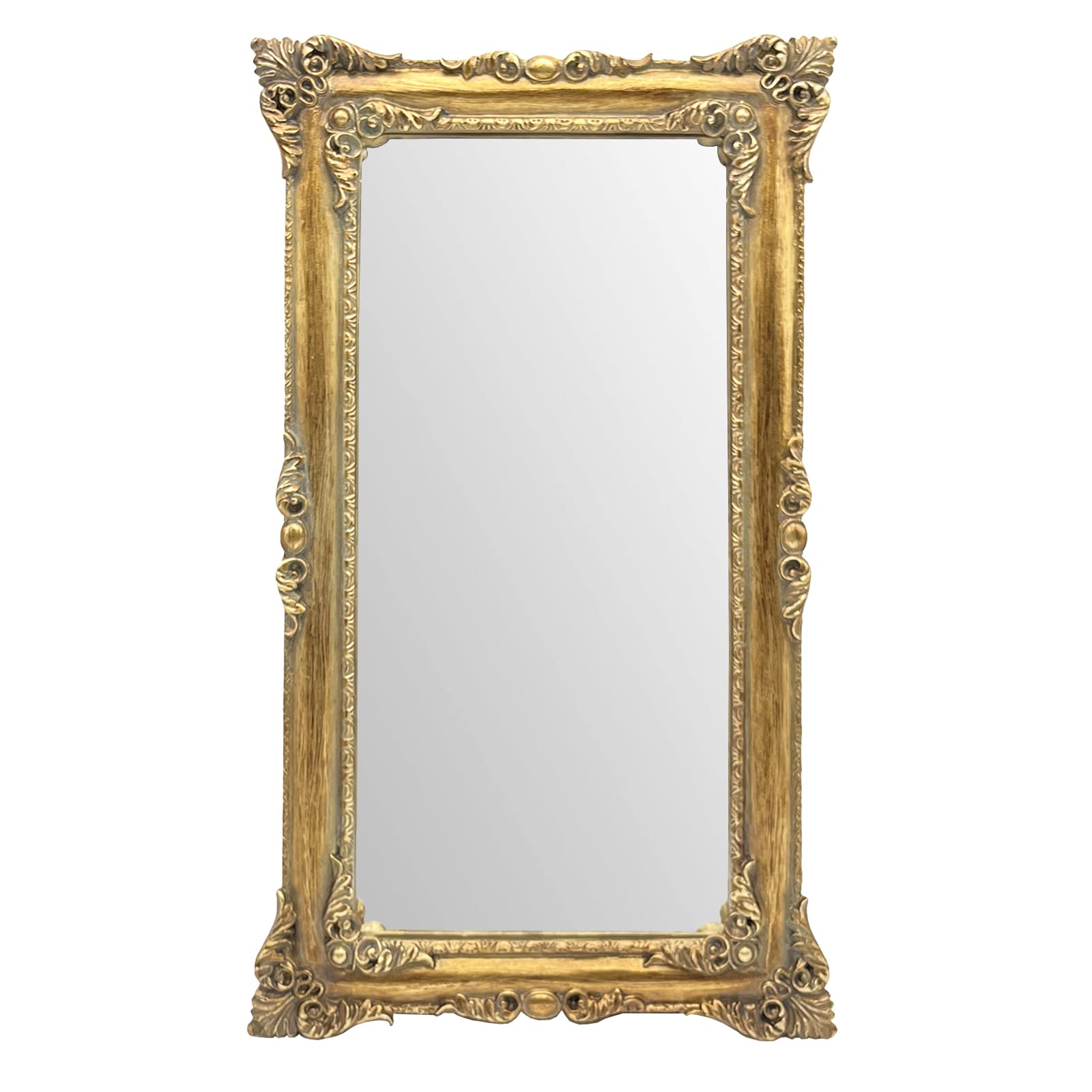 JANDERART Gold Vintage Mirror 8x14 with ornate floral carvings for desk or wall display.