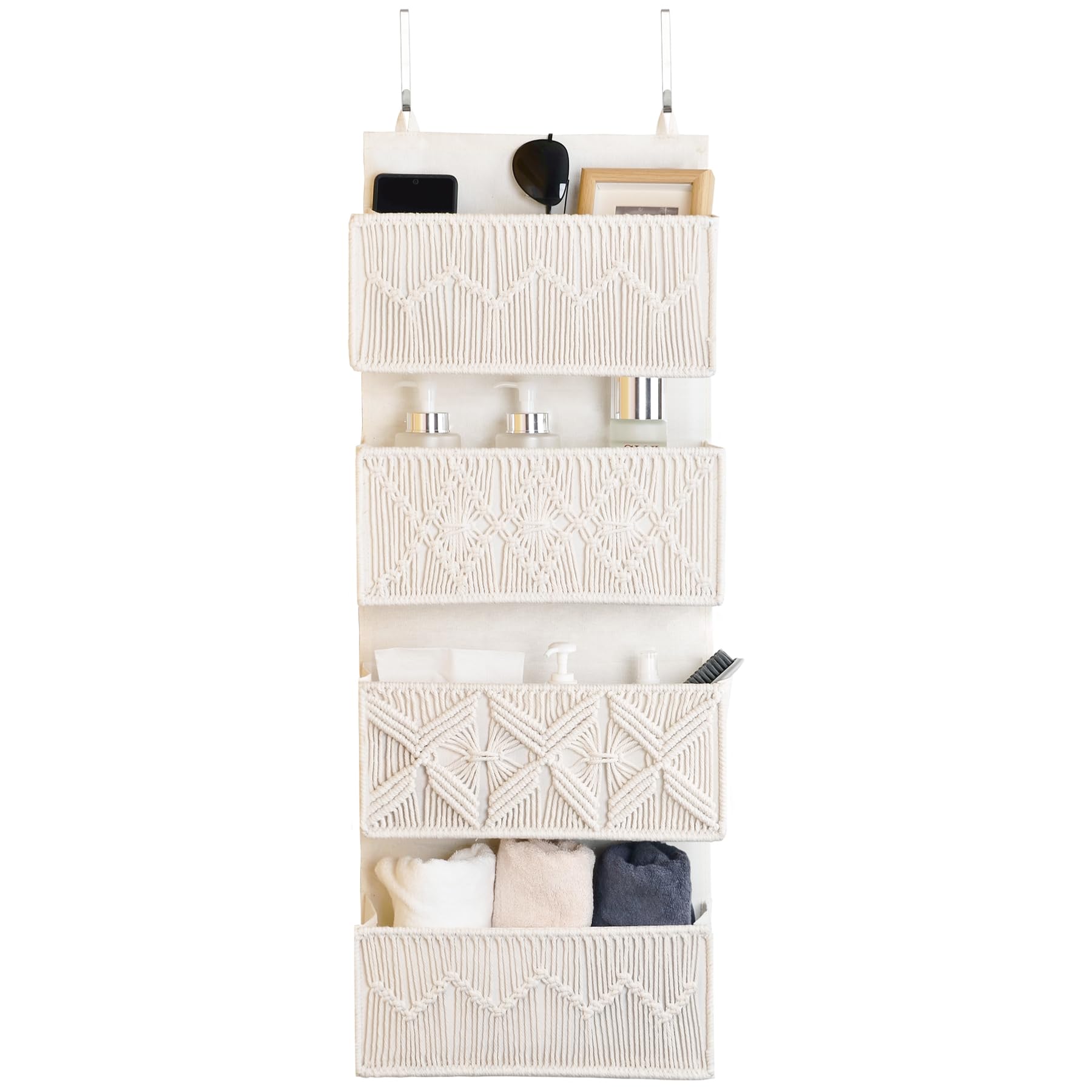 janebeauties Over the Door Macrame Organizer in cream white for stylish nursery storage.