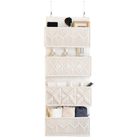 janebeauties Over the Door Macrame Organizer in cream white for stylish nursery storage.