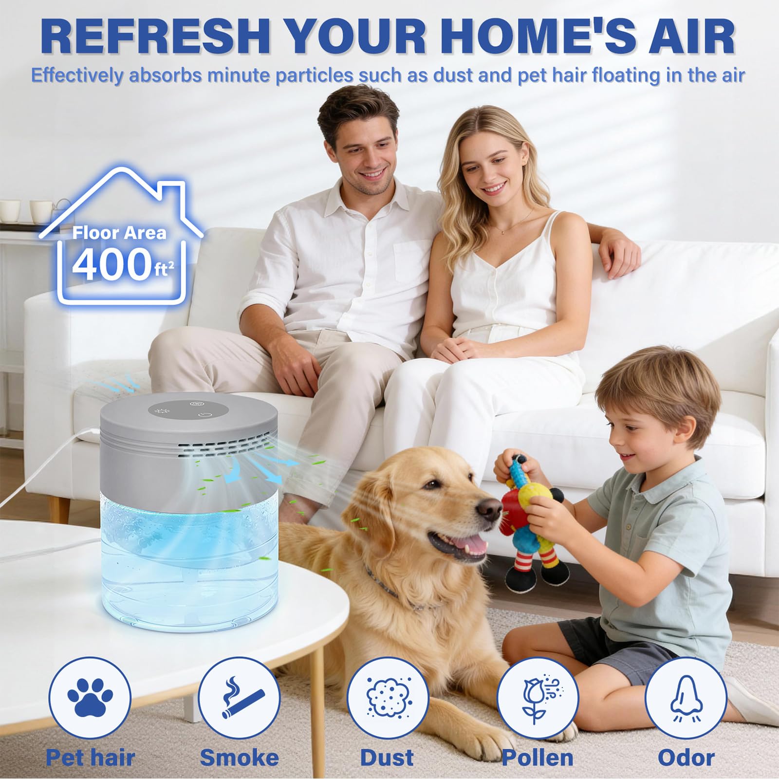 Janiful Water Air Purifier in three-speed mode for customizable comfort.