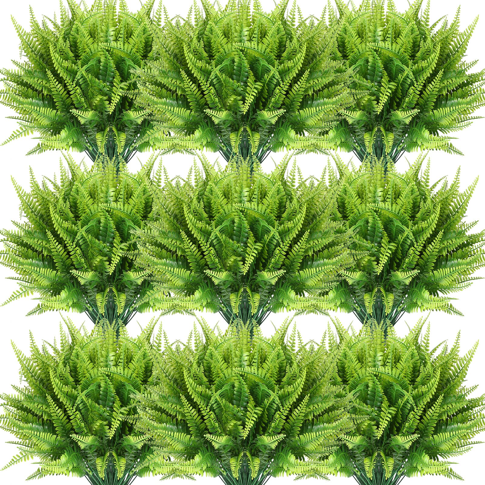 Janinka artificial Boston fern stems provide lush shelf greenery.