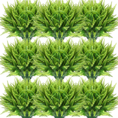 Janinka artificial Boston fern stems provide lush shelf greenery.