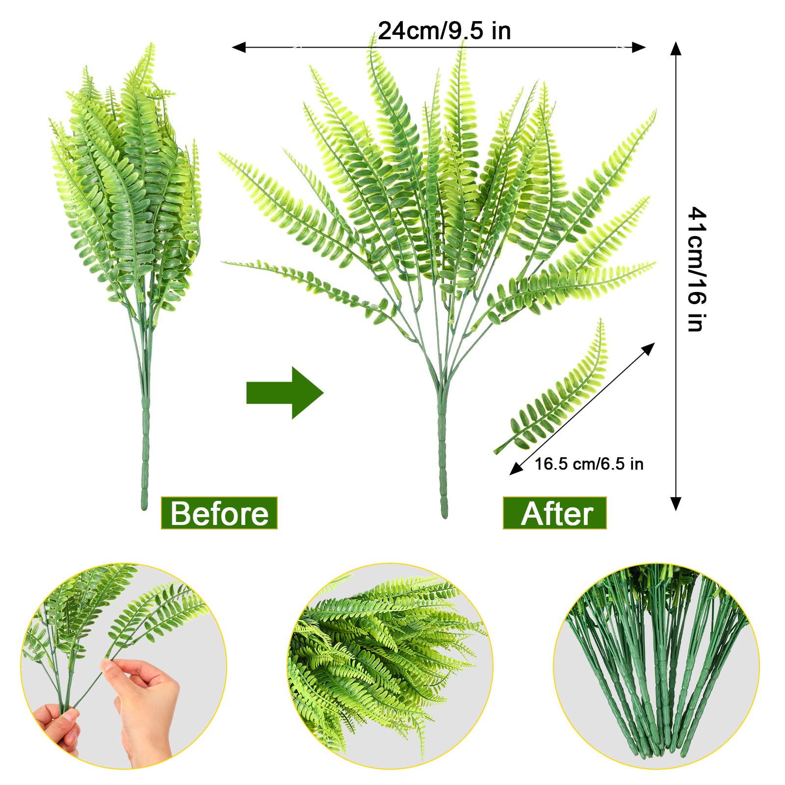 Janinka Boston fern leaves, 16.5 cm, create realistic fullness.