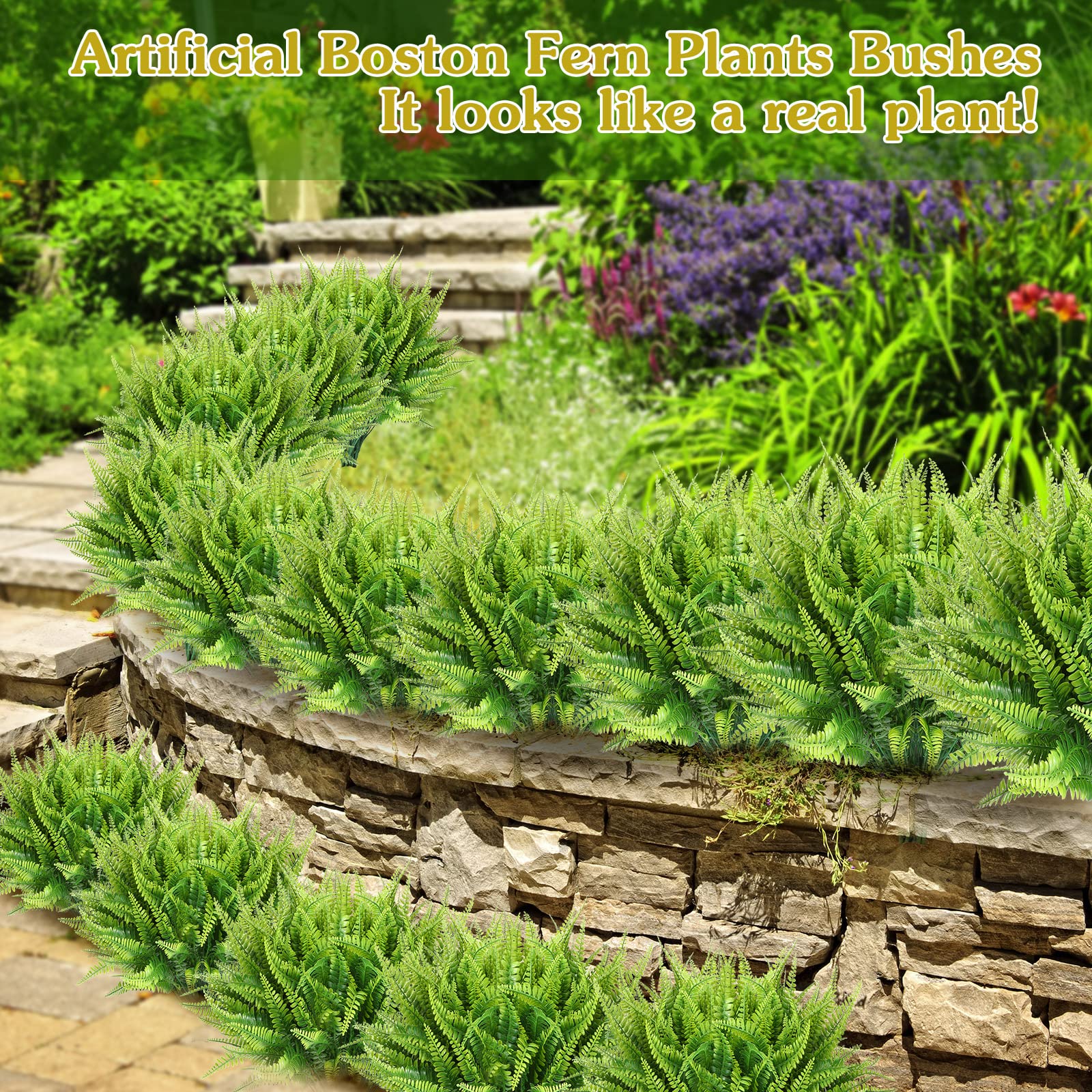 Janinka Boston fern plants UV-resistant for outdoor porch decor.