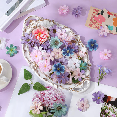 Janinka mini artificial flower heads with iron-wire stems for easy positioning.