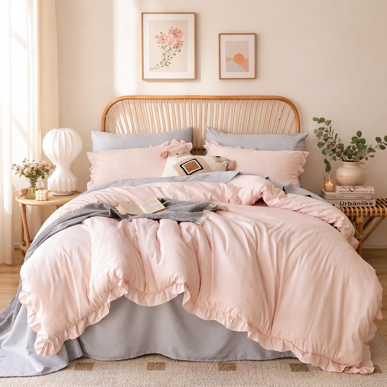 JANZAA blush pink comforter set in queen size with soft microfiber for cozy nights