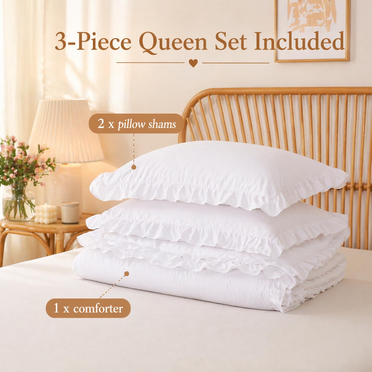 JANZAA White Comforter Full on a bed enhances the room’s aesthetic