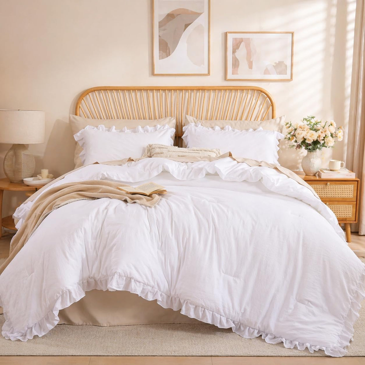 JANZAA White Comforter Full with cloud-soft microfiber for cozy sleep