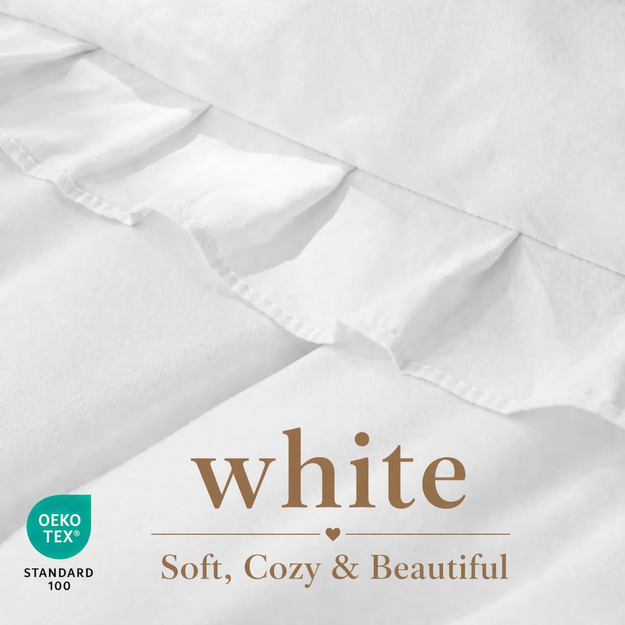 JANZAA White Comforter Full adds a dreamy ruffle design for a shabby chic bedroom