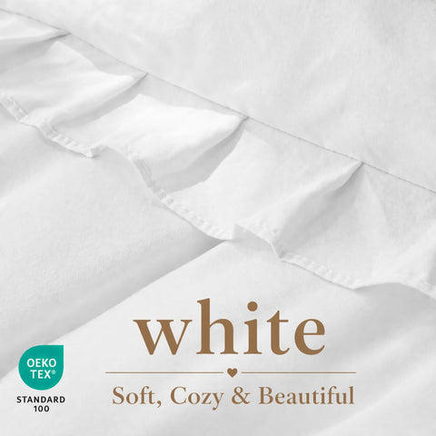 JANZAA White Comforter Full adds a dreamy ruffle design for a shabby chic bedroom