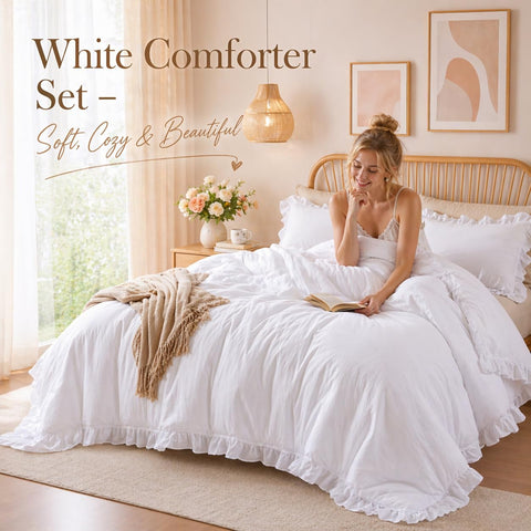 JANZAA White Comforter Full features lightweight, breathable fabric for year-round comfort