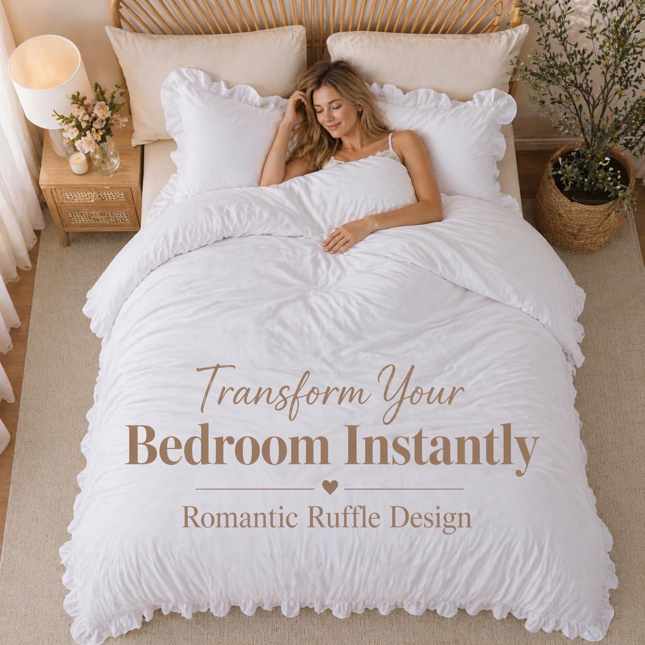 JANZAA White Comforter Full includes two shams for a complete look