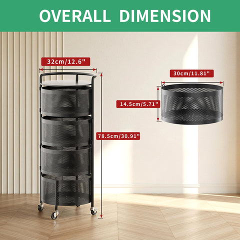 JAQ four tier rotating basket with wheels for easy access